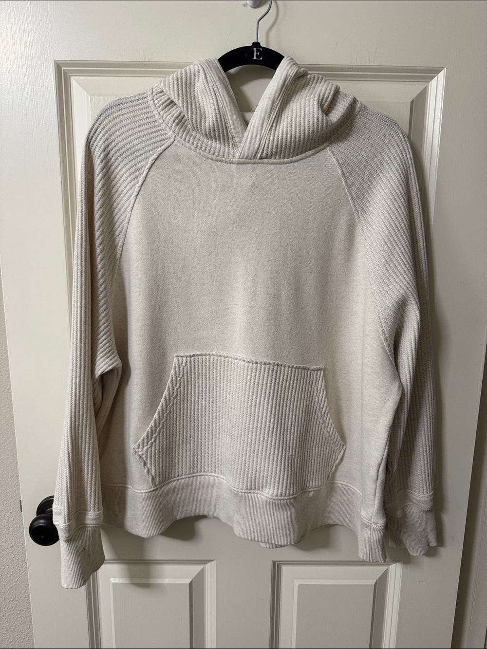 aerie Heathered Cream Ribbed Hoodie Sweatshirt